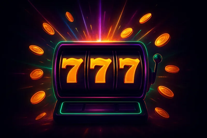 Digital art of slot machine jackpot with golden 777 and exploding coins